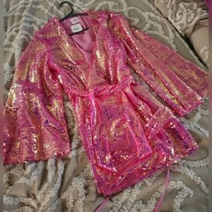 Pink Sequin Wrap Dress